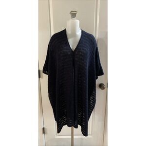 J.Jill Navy Blue Open Knit Cardigan Poncho One Size Wrap Duster Lagenlook Boho